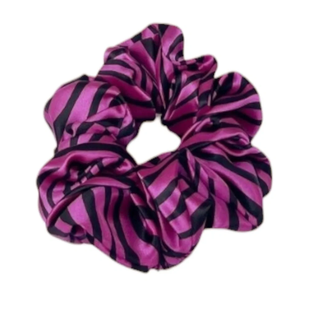 New Hair Scrunchie Purple And Black  Zebra Silk XL